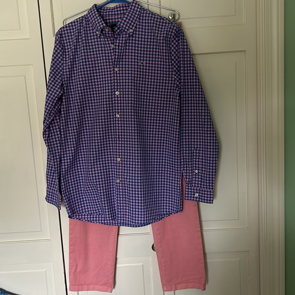 Vineyard Vines  XL (18) Blue and Pink Gingham Whale Shirt - Picture 8 of 8